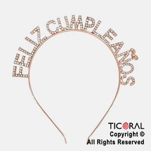 VINCHA FELIZ CUMPLEAOS CON STRASS ROSA GOLD X 1